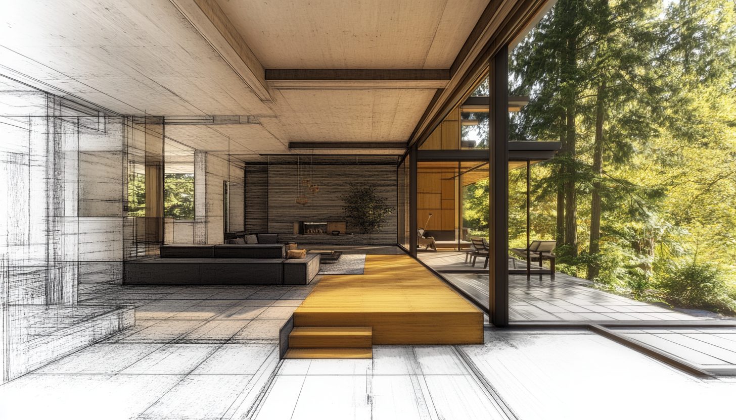 Painted Architecture rending of a modern contemporary home